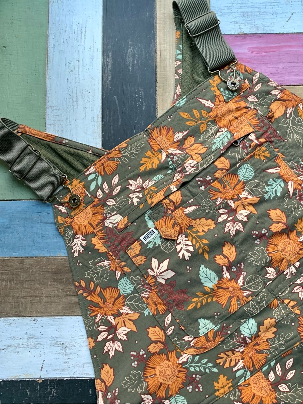 NWT Duluth XXL x31L Heirloom Gardening Lined Bib Overalls Loden Autumn Leaves